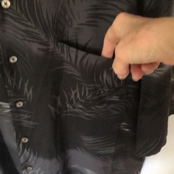 Aureus Silk Button Down Hawaiian Shirt Grey and Black Palm Leaves Short Sleeves - Picture 4 of 7